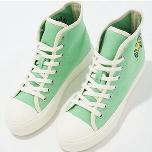 American Eagle Outfitters Green High-Top Sneakers with Embroidery Smiley Face